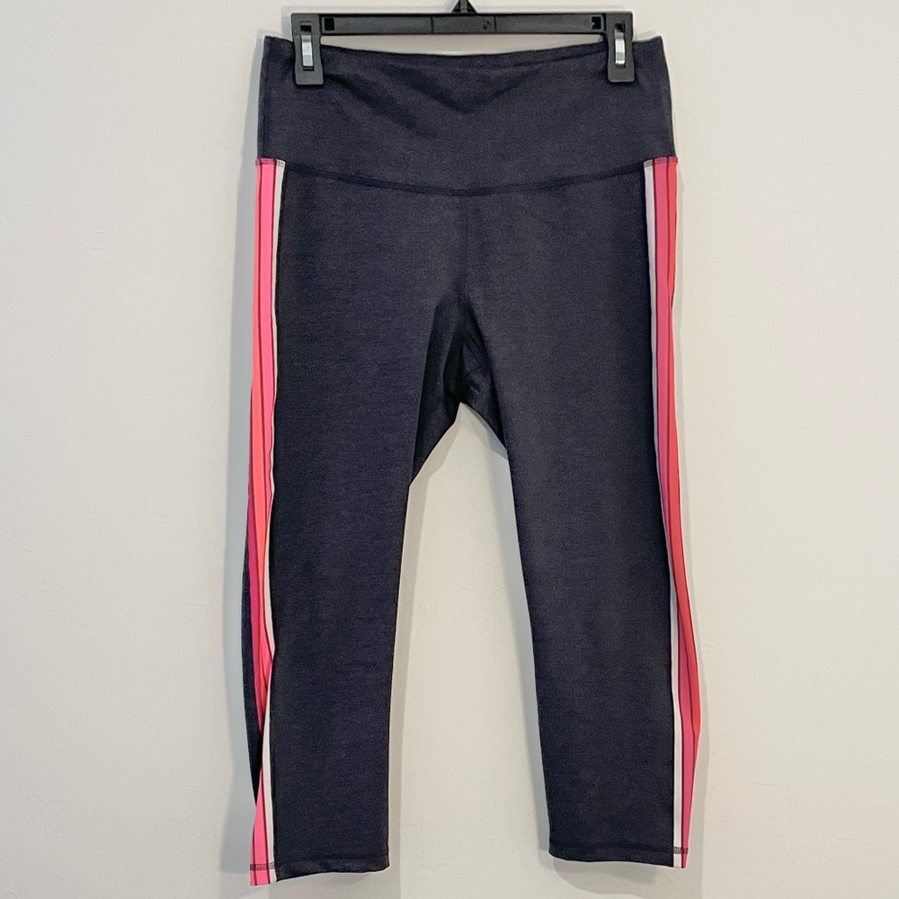 Old Navy dark gray cropped Leggings with Pink/White Stripes on the sides size L